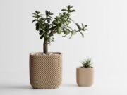 Plant Pot Double Rib Rounded Cube